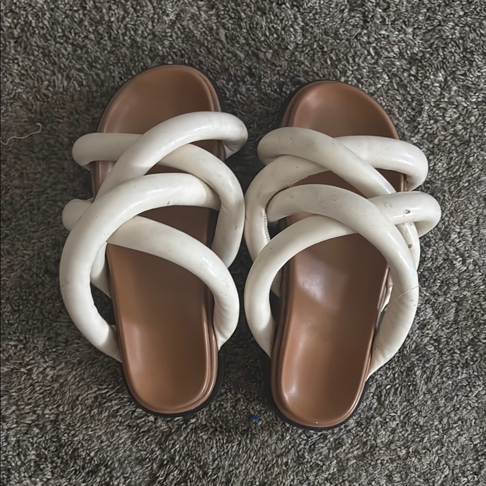 Cider Cream and Brown Sandals with Knotted Straps